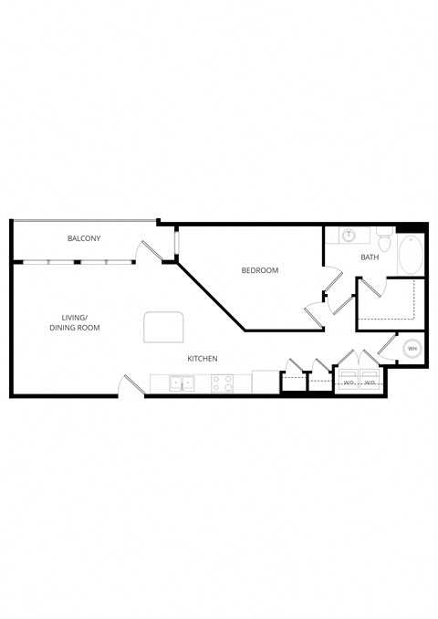 Floor plan for 1 bed, 1 bath, 862 sqft